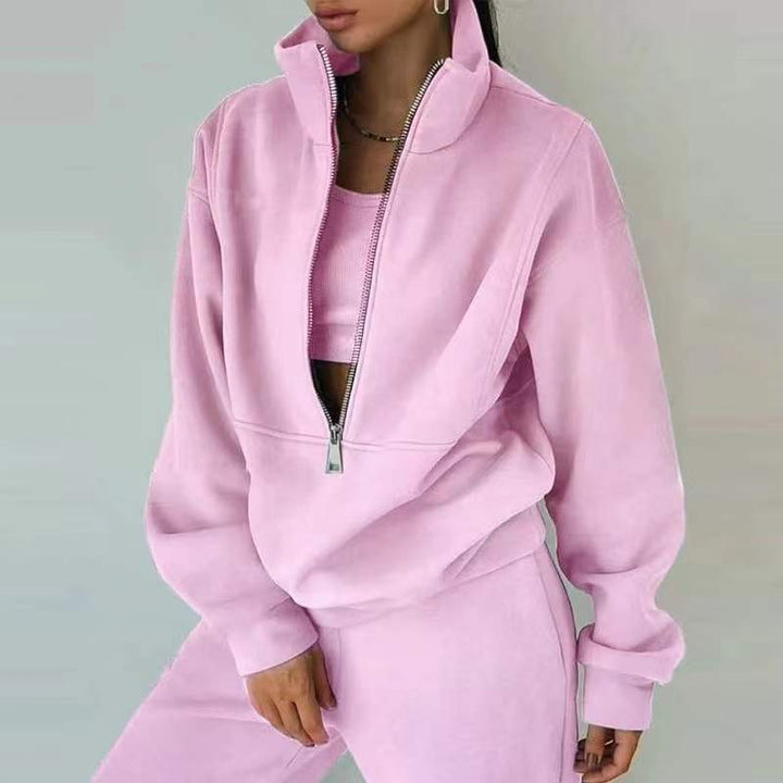 Zip-Front Hoodie and Long Pants Warm Lounge Set