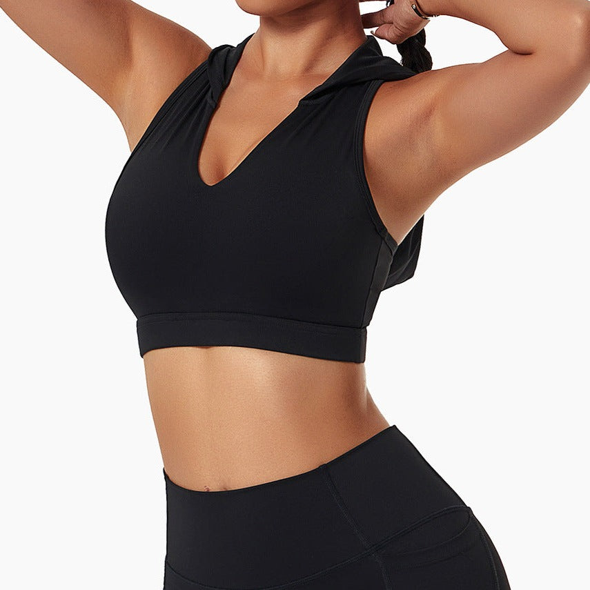 Hooded Sports Crop Top Open Back