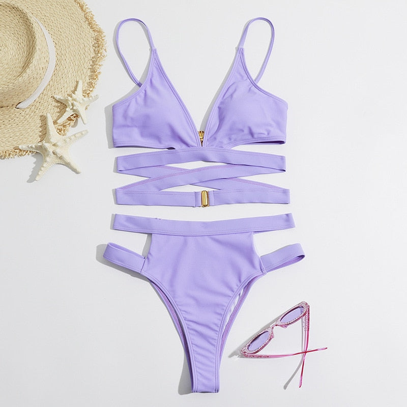 Strappy High-Waist Bikini Two-Piece Swimsuit