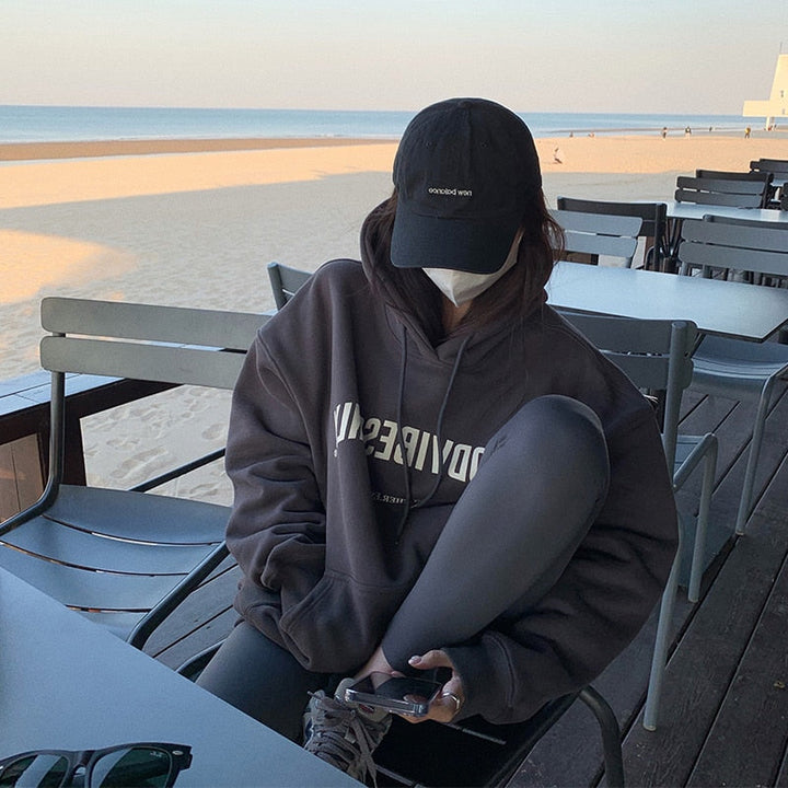 Oversized Slogan Hoodie with Hood Comfortable