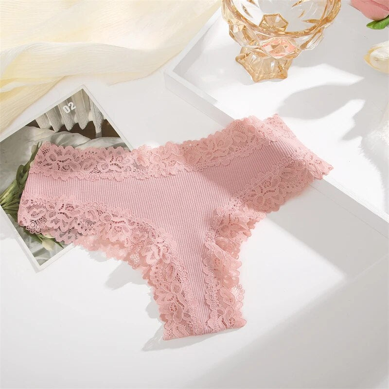 Ribbed Lace-Trim Brazilian Briefs