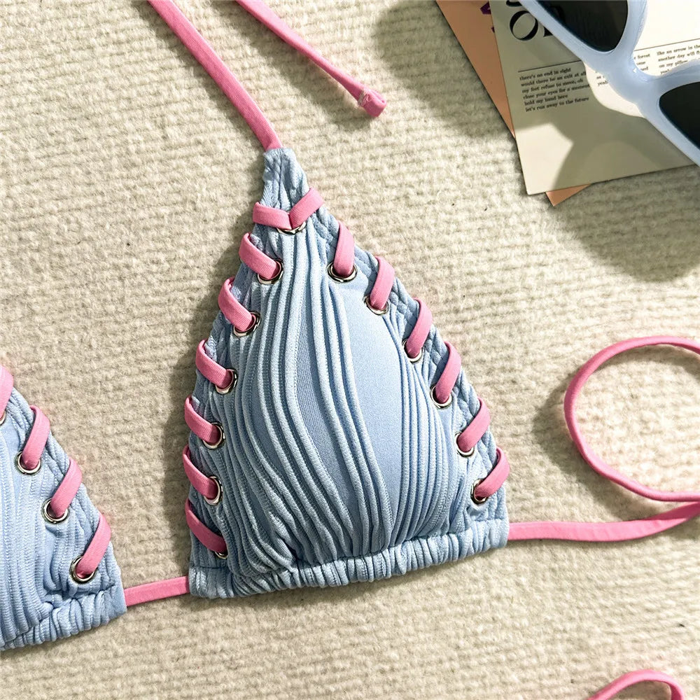 Boho Tie Lace-Up Two-Piece Swimsuit