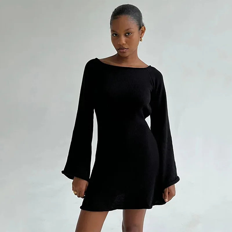 Feminine Open-Back Knit Beach Cover-Up Dress