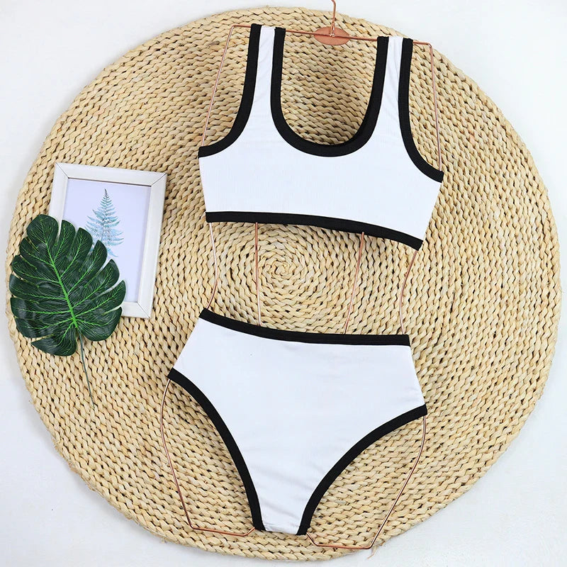 Crop Top Button Two-Piece Elegant Swimsuit