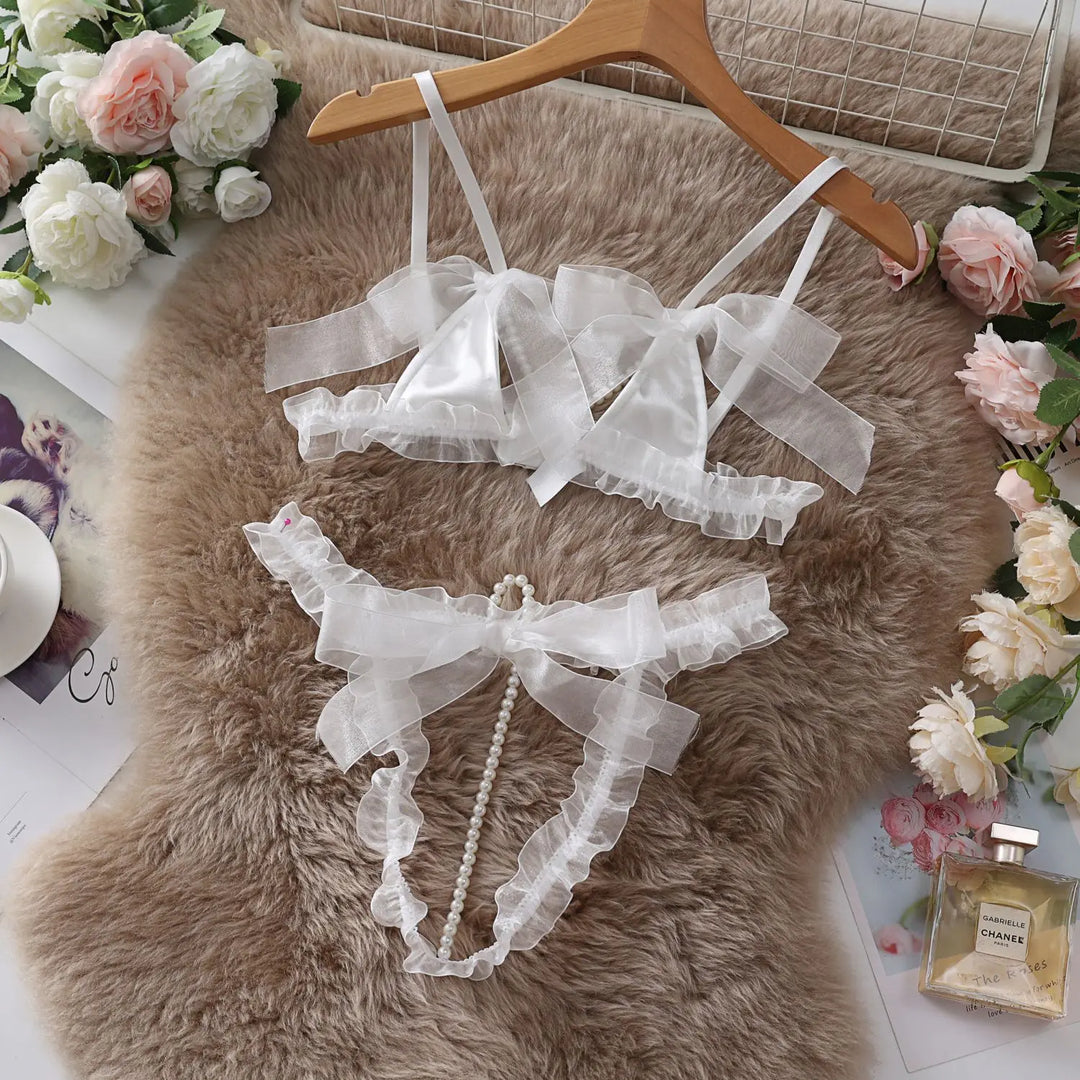 Bead and Bow Thong Adjustable Lingerie Set