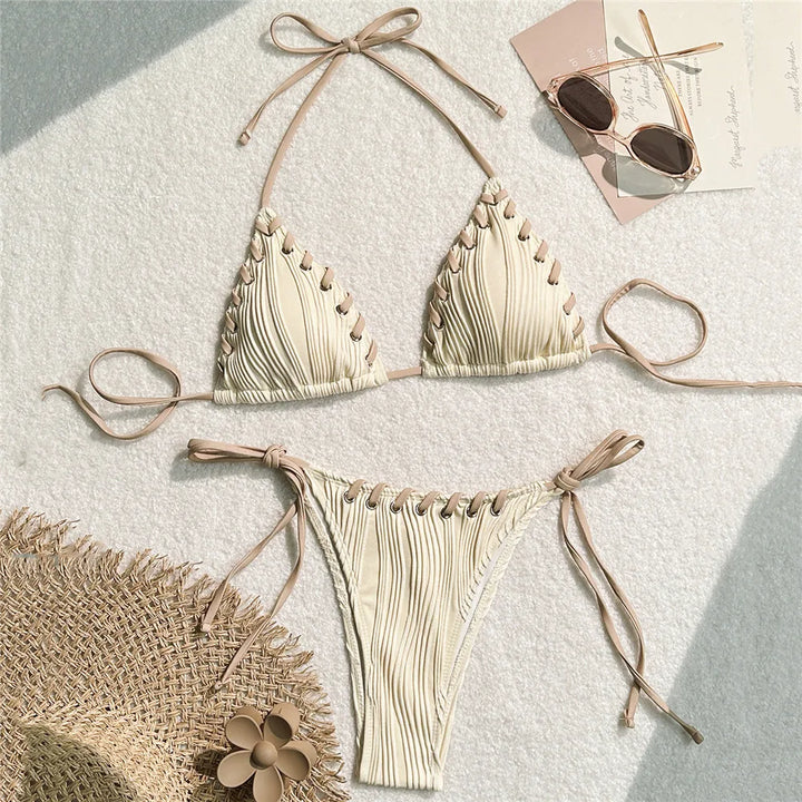 Boho Tie Lace-Up Two-Piece Swimsuit