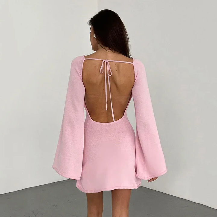 Feminine Open-Back Knit Beach Cover-Up Dress