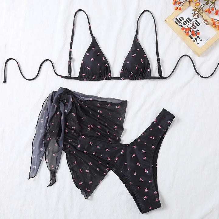 3-Piece Floral Classic Cut Bikini Set