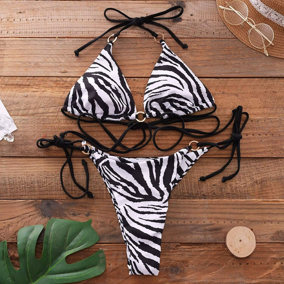 Animal Print Two-Piece Bikini Set Tie Waist