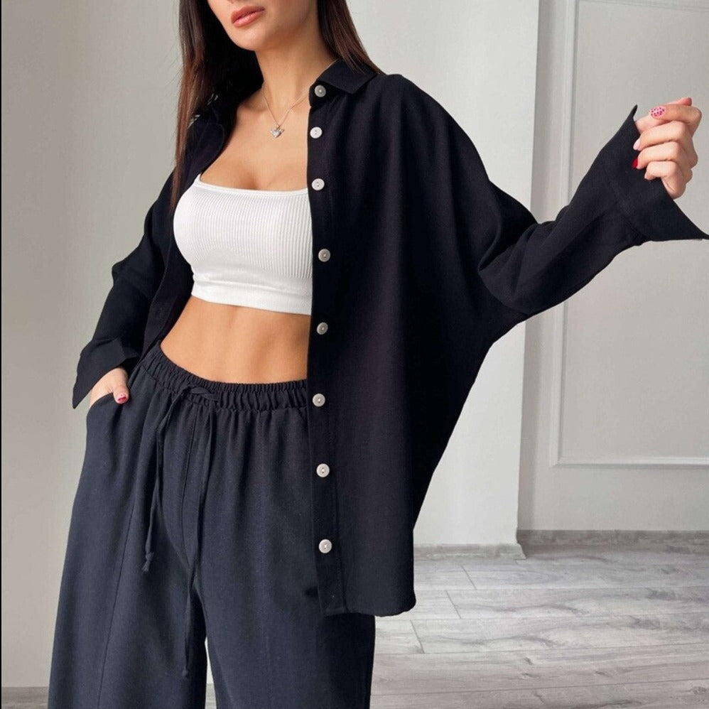 Shirt and Long Pants Smooth Fabric Homewear Set