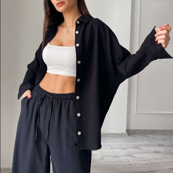 Shirt and Long Pants Smooth Fabric Homewear Set