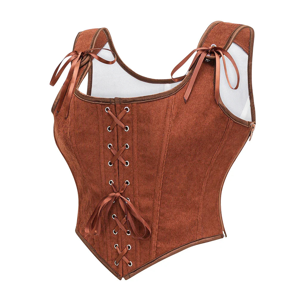 Zip-Up Velvet Lace-Up Figure-Flattering Corset