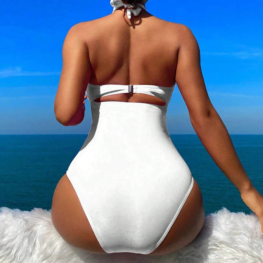 High-Waist Halter-Neck One-Piece Swimsuit