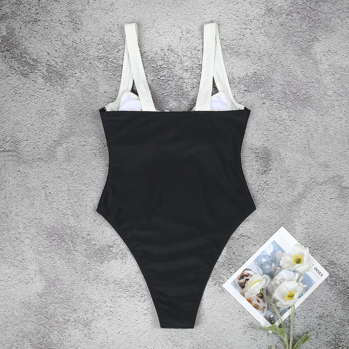 Two-Tone Minimalist High-Cut One-Piece Swimsuit