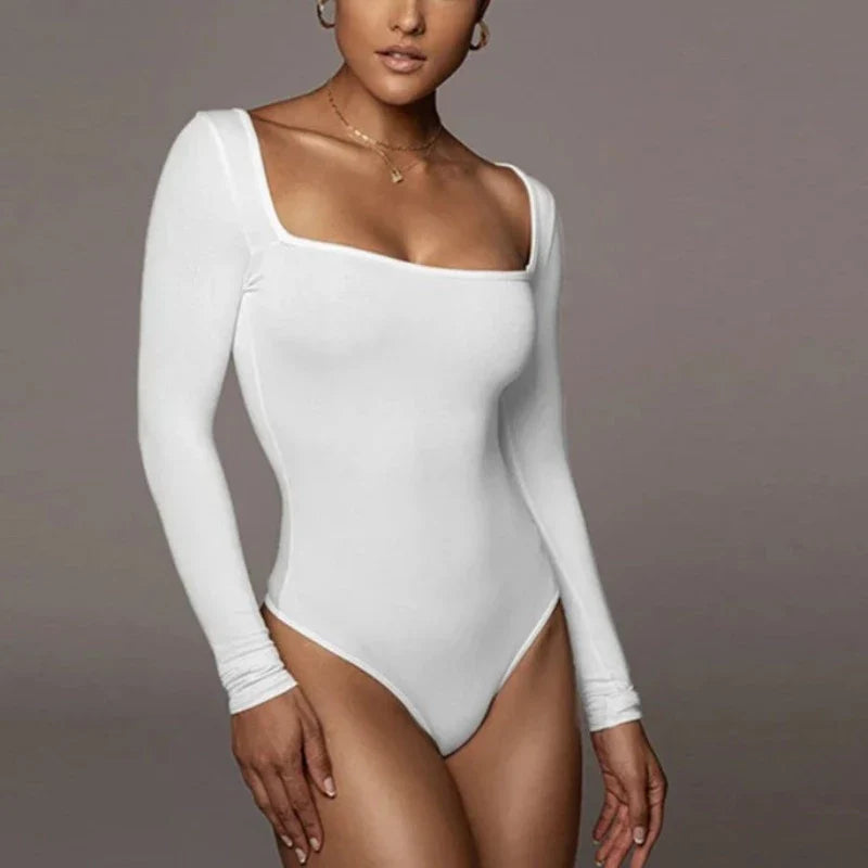 Smooth Square-Neck Long-Sleeve Snap-Closure Bodysuit