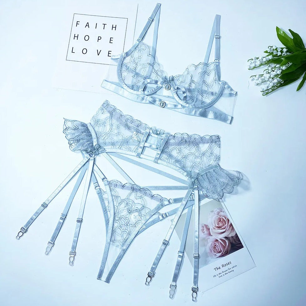 3-Piece Mesh Lace Adjustable Lingerie Set
