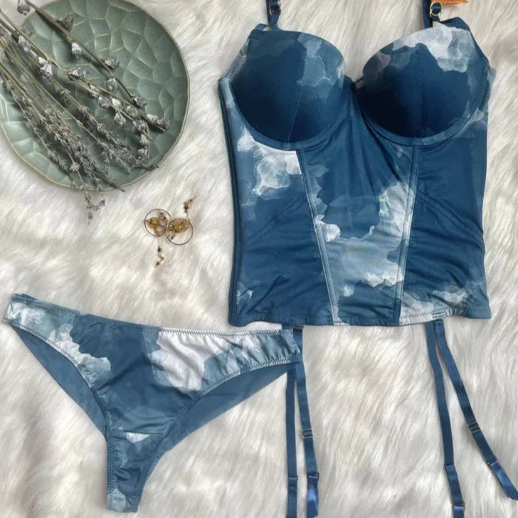 Tie-Dye 3/4-Cup Thong Corset Lingerie Set