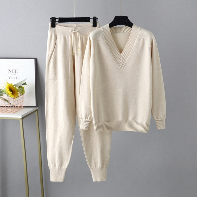 V-Neck Cardigan and Long Pants Soft Homewear Set