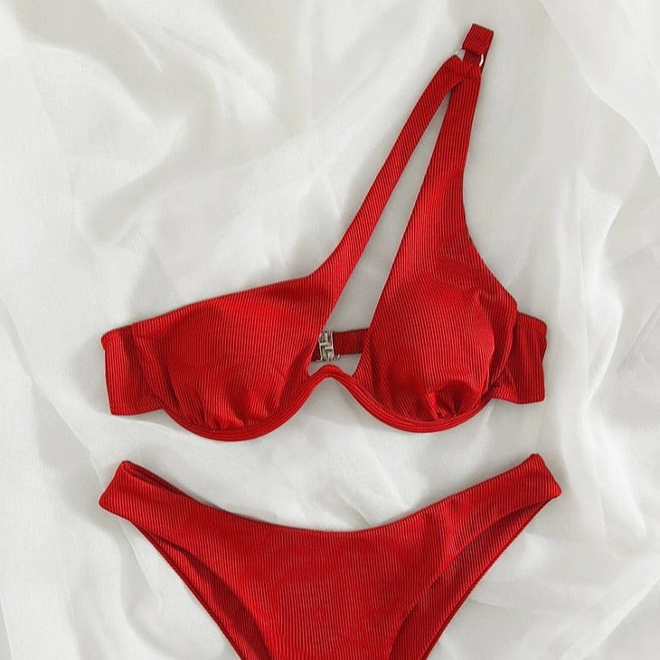 One-Shoulder Two-Piece Swimsuit High Waist