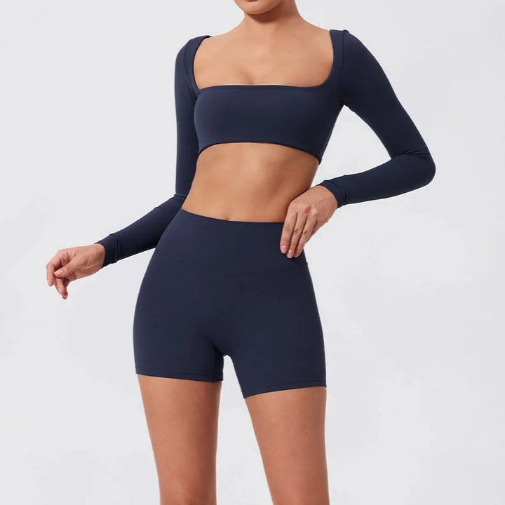 Push-Up Long-Sleeve Top and High-Waist Shorts Set