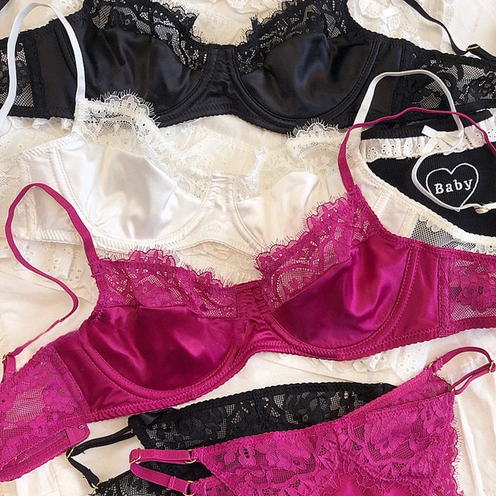 Lace-Trim Underwire Bra and Thong Lingerie Set