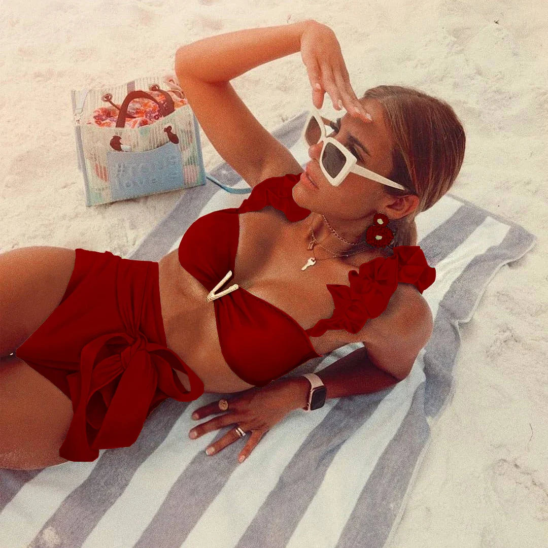 Push-Up Ruffle High-Waist Two-Piece Swimsuit