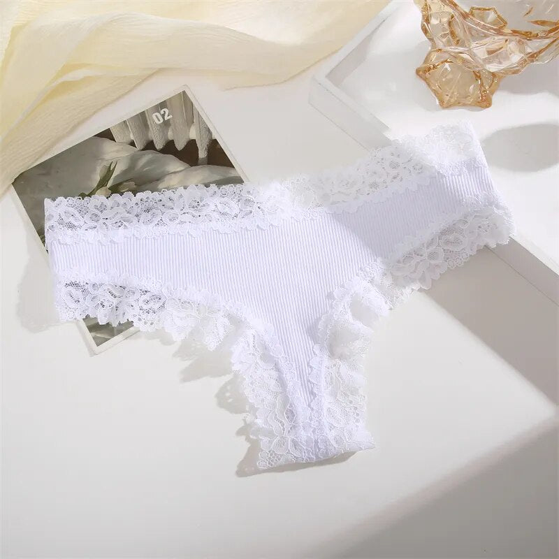 Ribbed Lace-Trim Brazilian Briefs