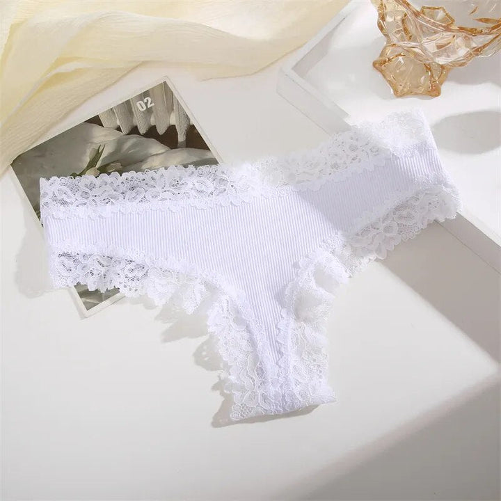 Ribbed Lace-Trim Brazilian Briefs