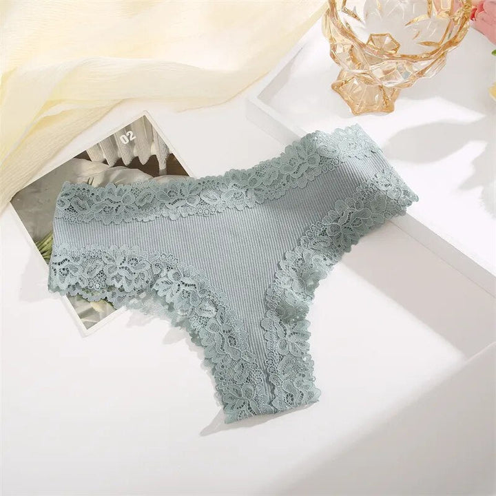 Ribbed Lace-Trim Brazilian Briefs