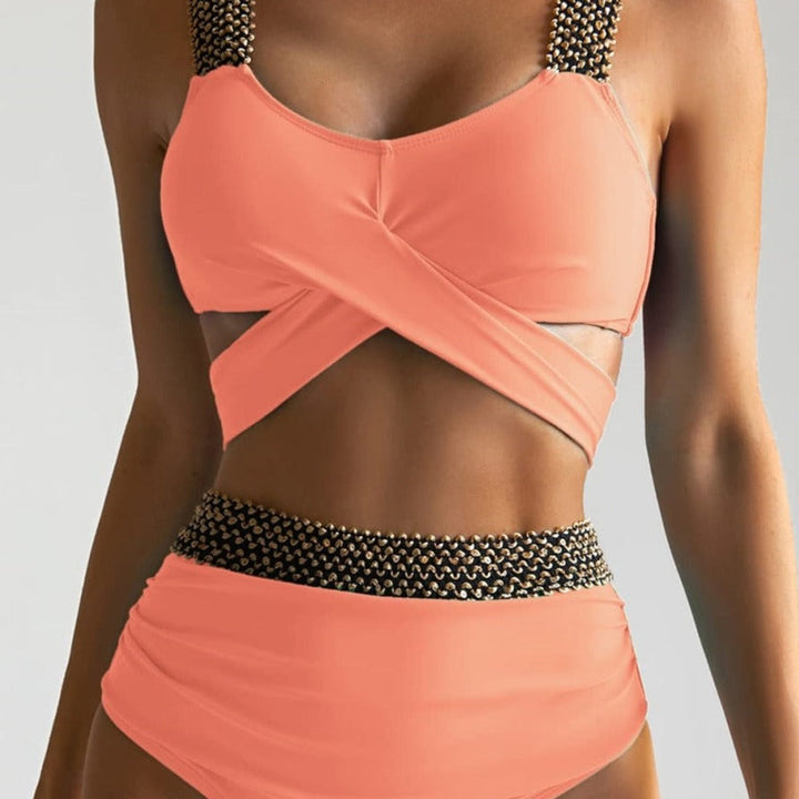 High-Waist Two-Piece Swimsuit Underwired Bra Back-Tie