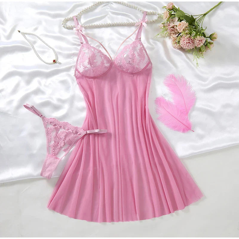 Embroidered Adjustable Knee-Length Nightgown