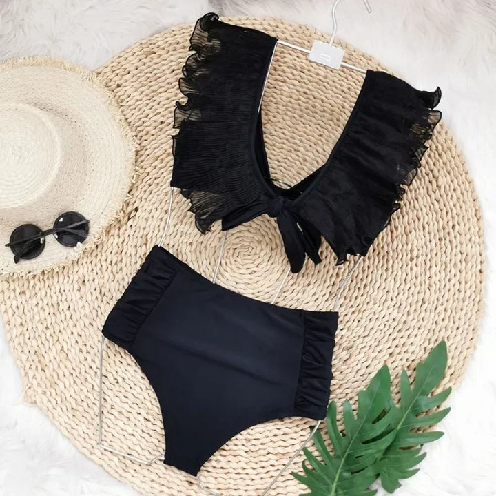 High-Waist Ruffle-Sleeve Two-Piece Swimsuit