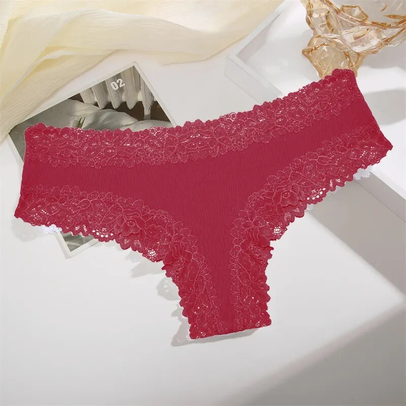Ribbed Lace-Trim Brazilian Briefs