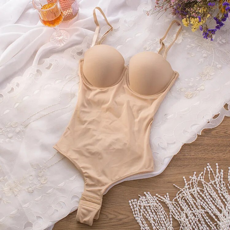 Open-Back Padded-Cup High-Leg Shaping Bodysuit