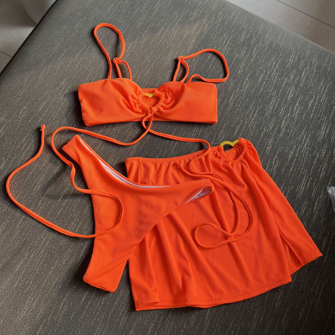 High-Waist Bikini Set with Tie Skirt