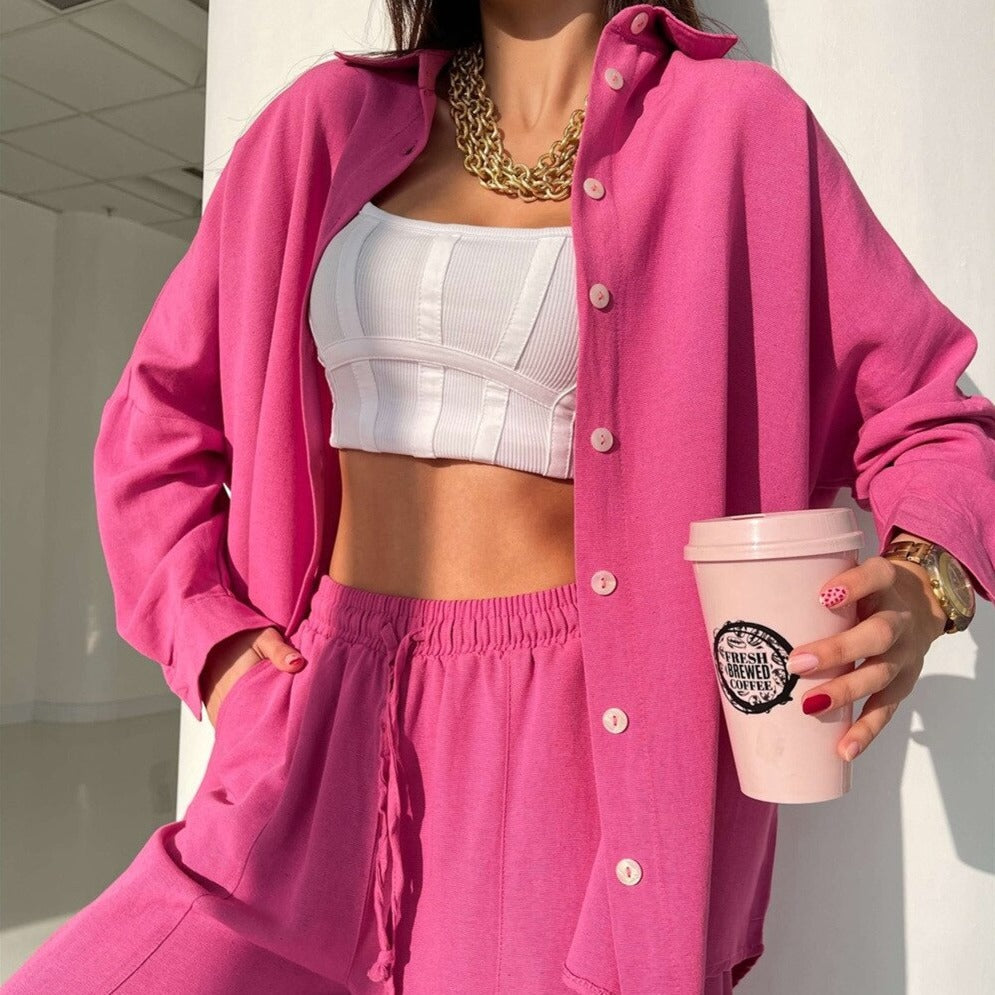 Shirt and Long Pants Smooth Fabric Homewear Set