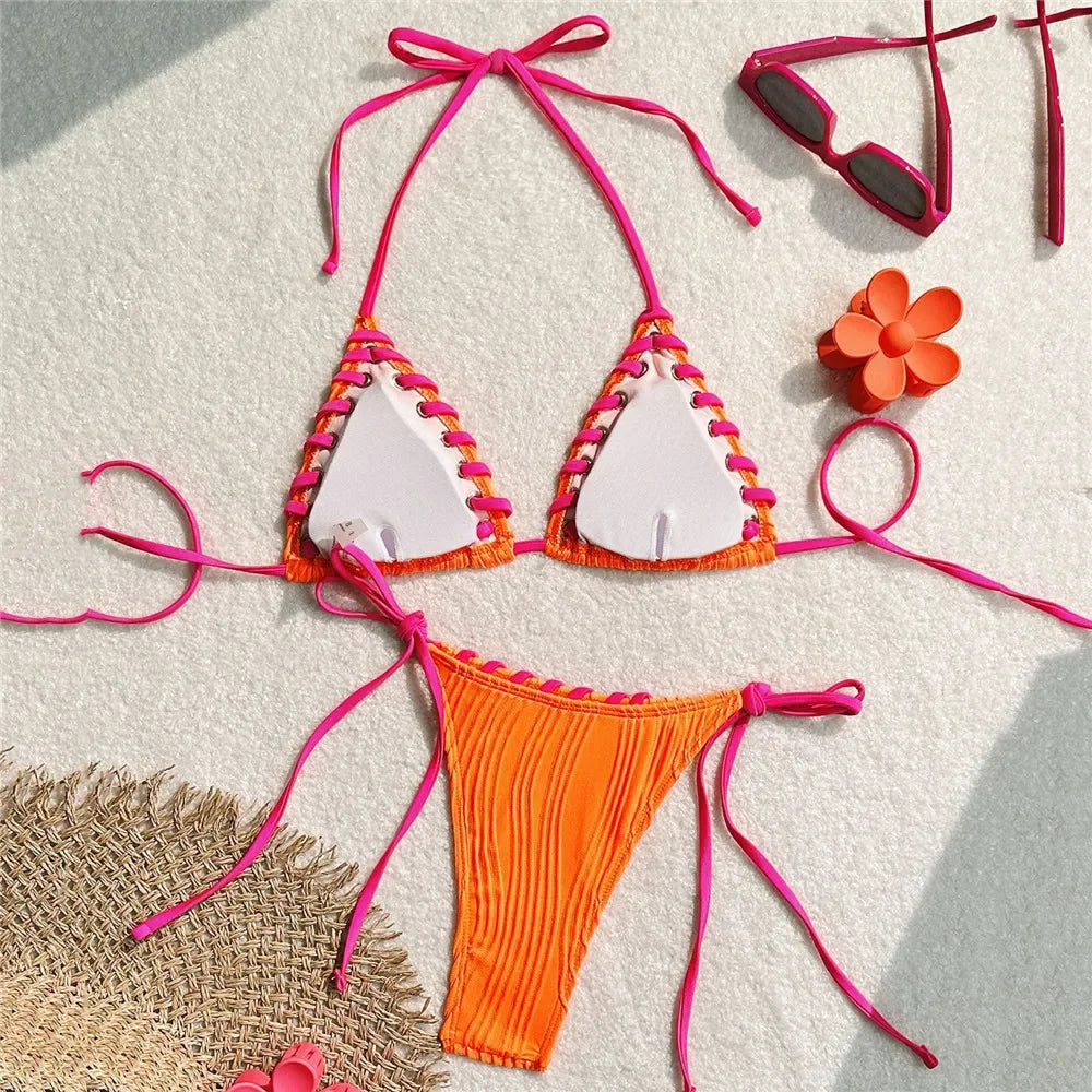 Boho Tie Lace-Up Two-Piece Swimsuit