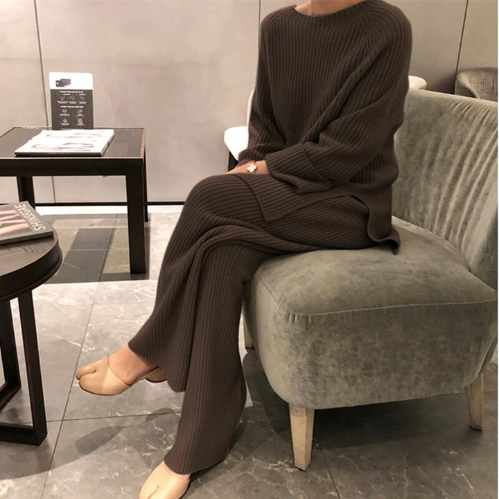 Ribbed Warm Sweater Straight-Leg Pants Relaxed Set