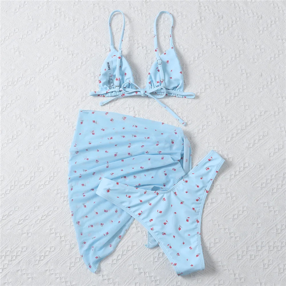 3-Piece Floral Classic Cut Bikini Set