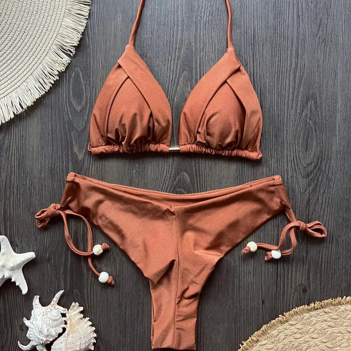 Ruched Tie-Strap Two-Piece Bikini