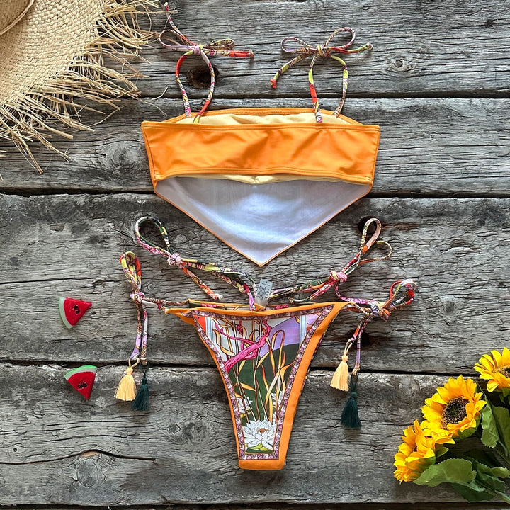 Bandana Print Two-Piece Swimsuit Decorative Ties
