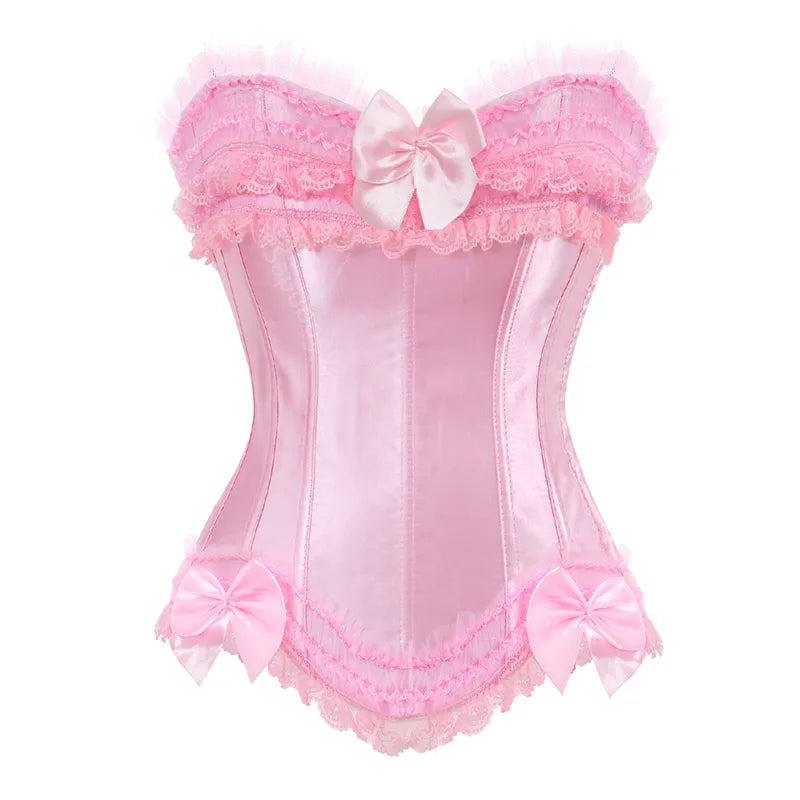 Satin Lace-Trim Adjustable Plus-Size Corset