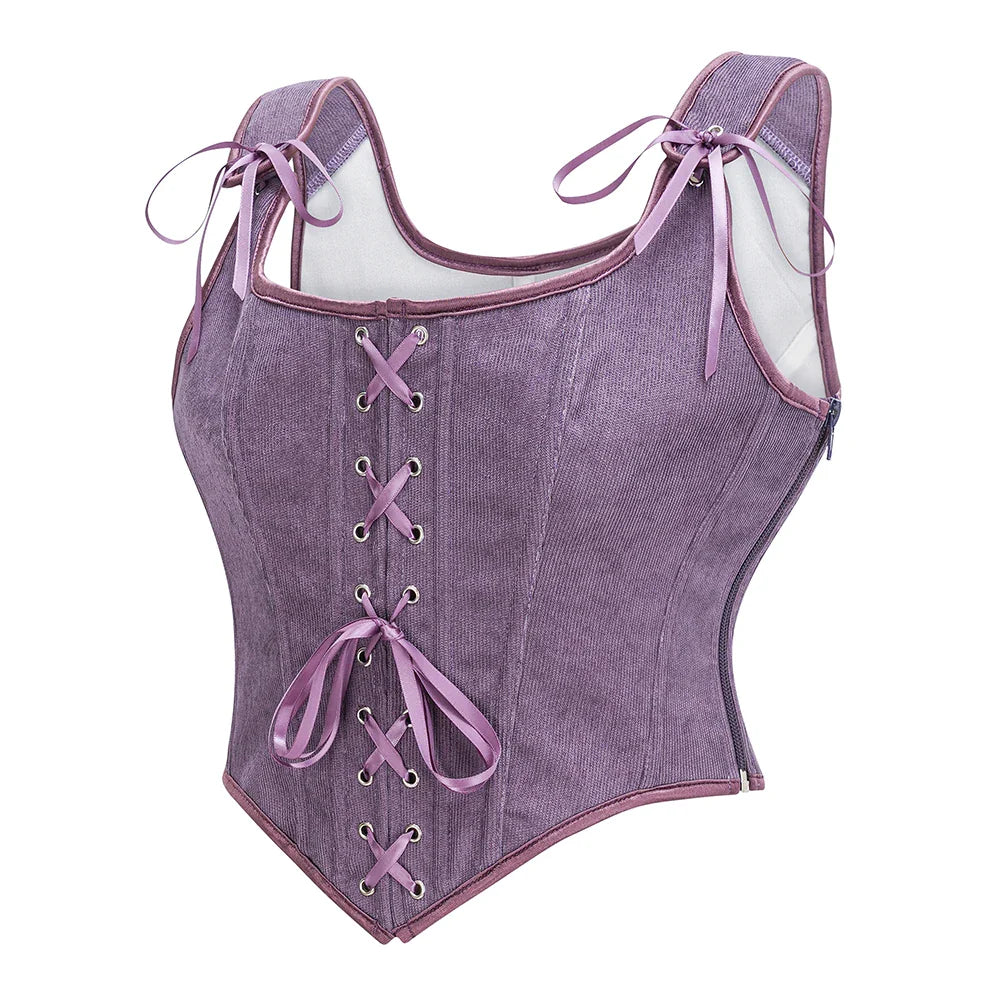Zip-Up Velvet Lace-Up Figure-Flattering Corset