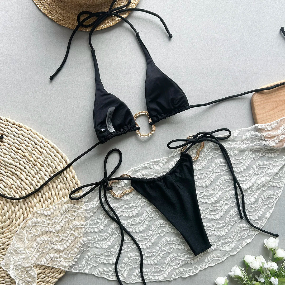 2-Piece Decorative Buckle Figure-Flattering Swimsuit