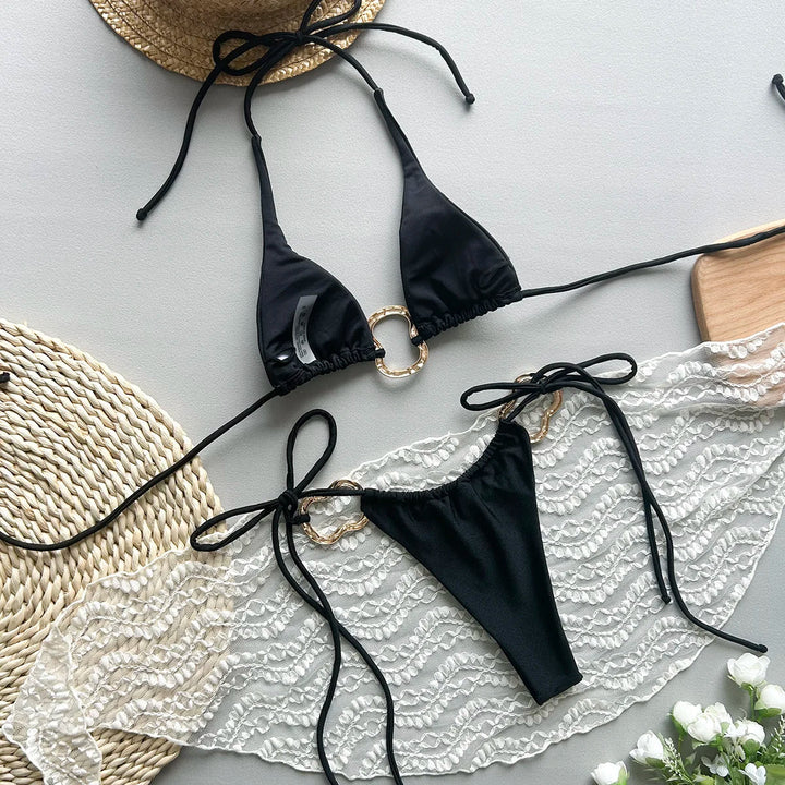 2-Piece Decorative Buckle Figure-Flattering Swimsuit