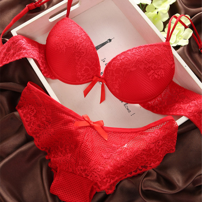 Push-Up Lace Bow-Detail Lingerie Set