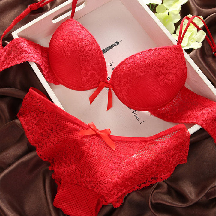 Push-Up Lace Bow-Detail Lingerie Set