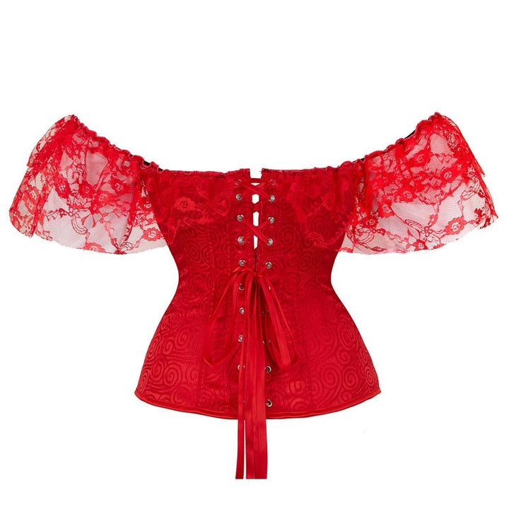Off-Shoulder Lace-Trim Corset with Sleeves
