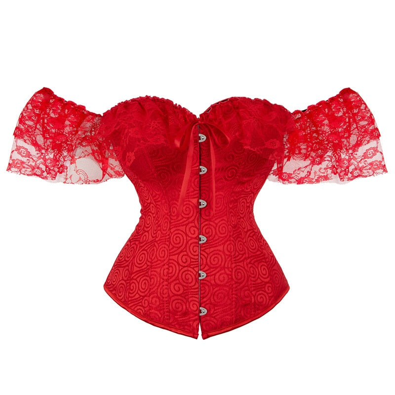 Off-Shoulder Lace-Trim Corset with Sleeves