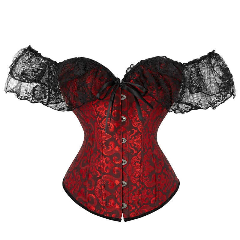 Off-Shoulder Lace-Trim Corset with Sleeves